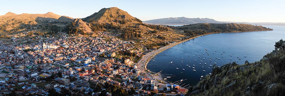 bolivia, copacabana, hike, lake, titicaca, boats, harbour, sunset HD wallpaper