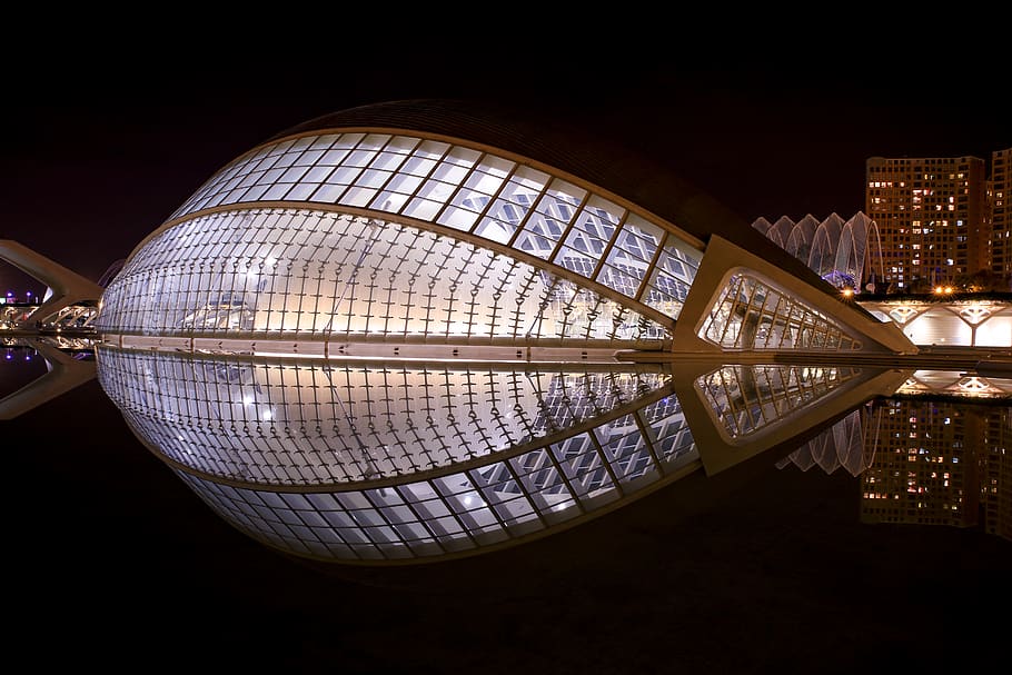 valencia, spain, lake, mirror, night, light, illuminated, built structure HD wallpaper