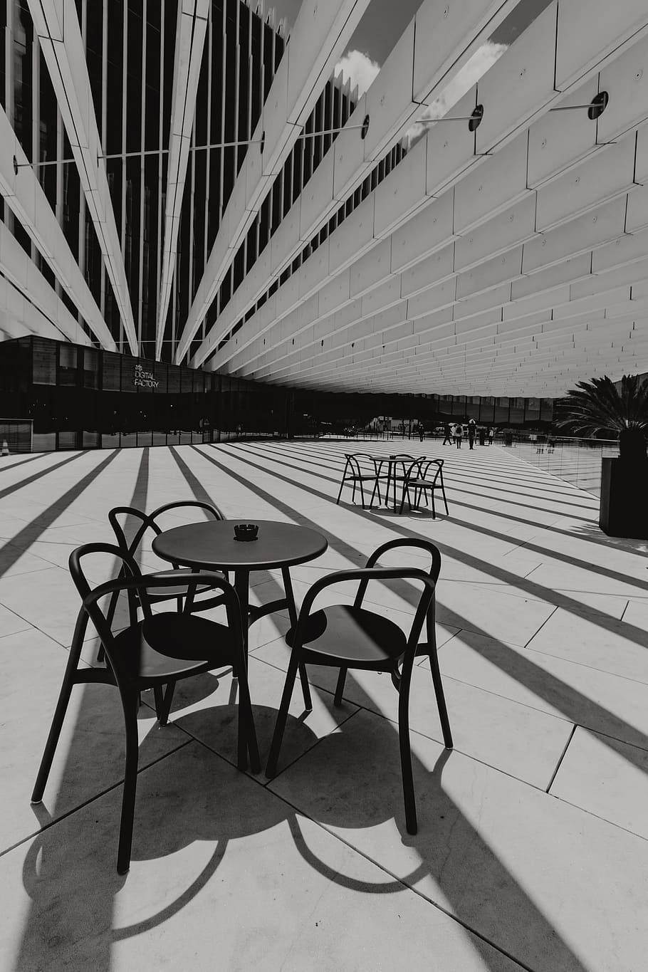 Modern white building, EDP Headquarters of architect Aires Mateus, Lisbon, Portugal