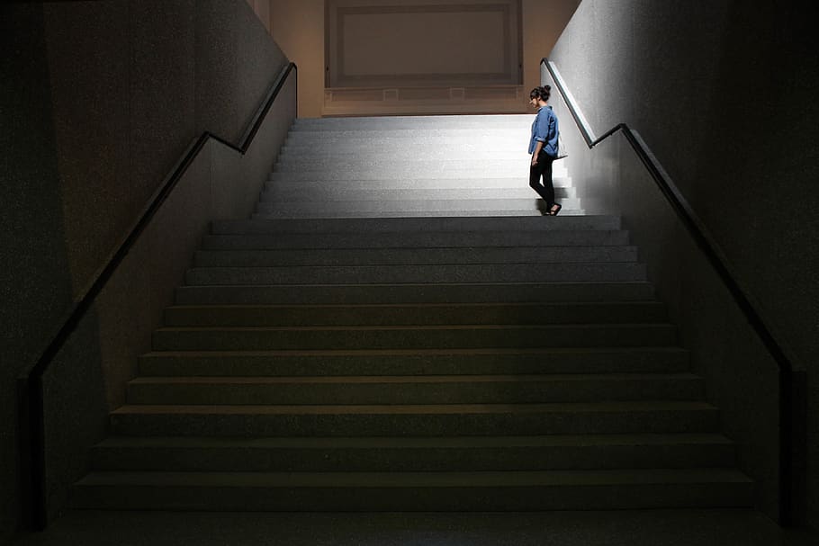 staircase, steps and staircases, architecture, one person, full length HD wallpaper