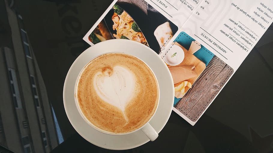 coffee, cafe, art, heart, latte, morning, hot, drink, magazine HD wallpaper