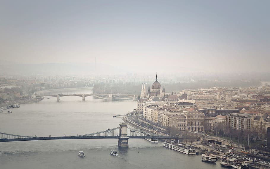Aerial View Of Szechenyi Chain also known as Chain Bridge, Budapest, Hungary HD wallpaper