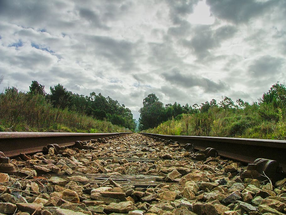 cloud - sky, tree, plant, track, transportation, railroad track HD wallpaper