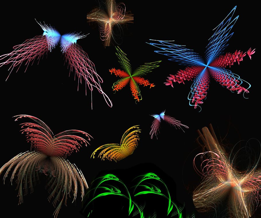 -- a digital render of butterflies and blades of grass, abstract