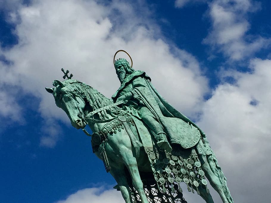 hungary, budapest, sculpture, statue, sky, low angle view, cloud - sky HD wallpaper