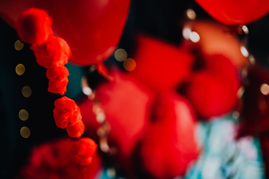 Red Balloons and Decorations for Valentine's Day, abstract, lovely HD wallpaper