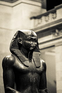 Pharaoh statue, sculpture, art, human, person, figurine, handrail HD wallpaper