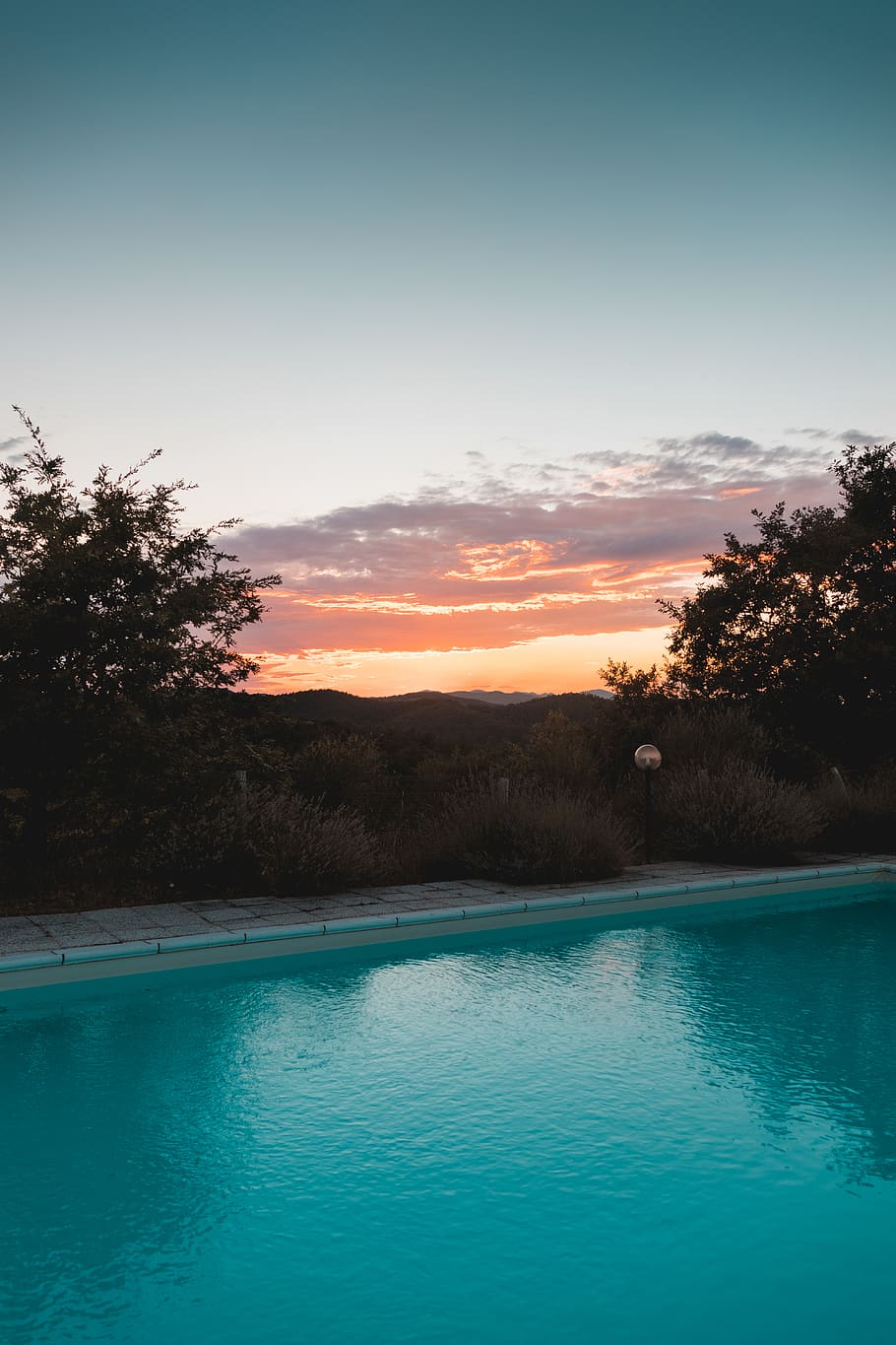italy, sky, pool, summer, evening, poolside, sun, sunset, cloud HD wallpaper