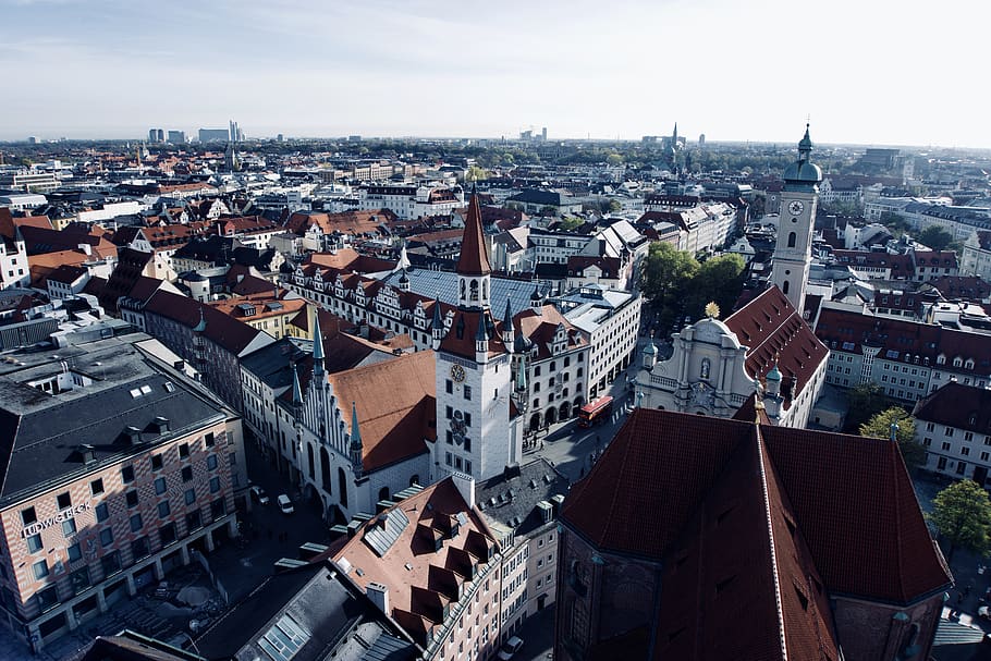 munich, city view, cathedral, germany, bavaria, autumn, roofs HD wallpaper