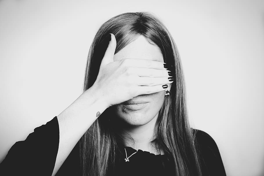 Grayscale Photo Of Woman Covering Her Eyes, black and white, black-and-white, HD wallpaper