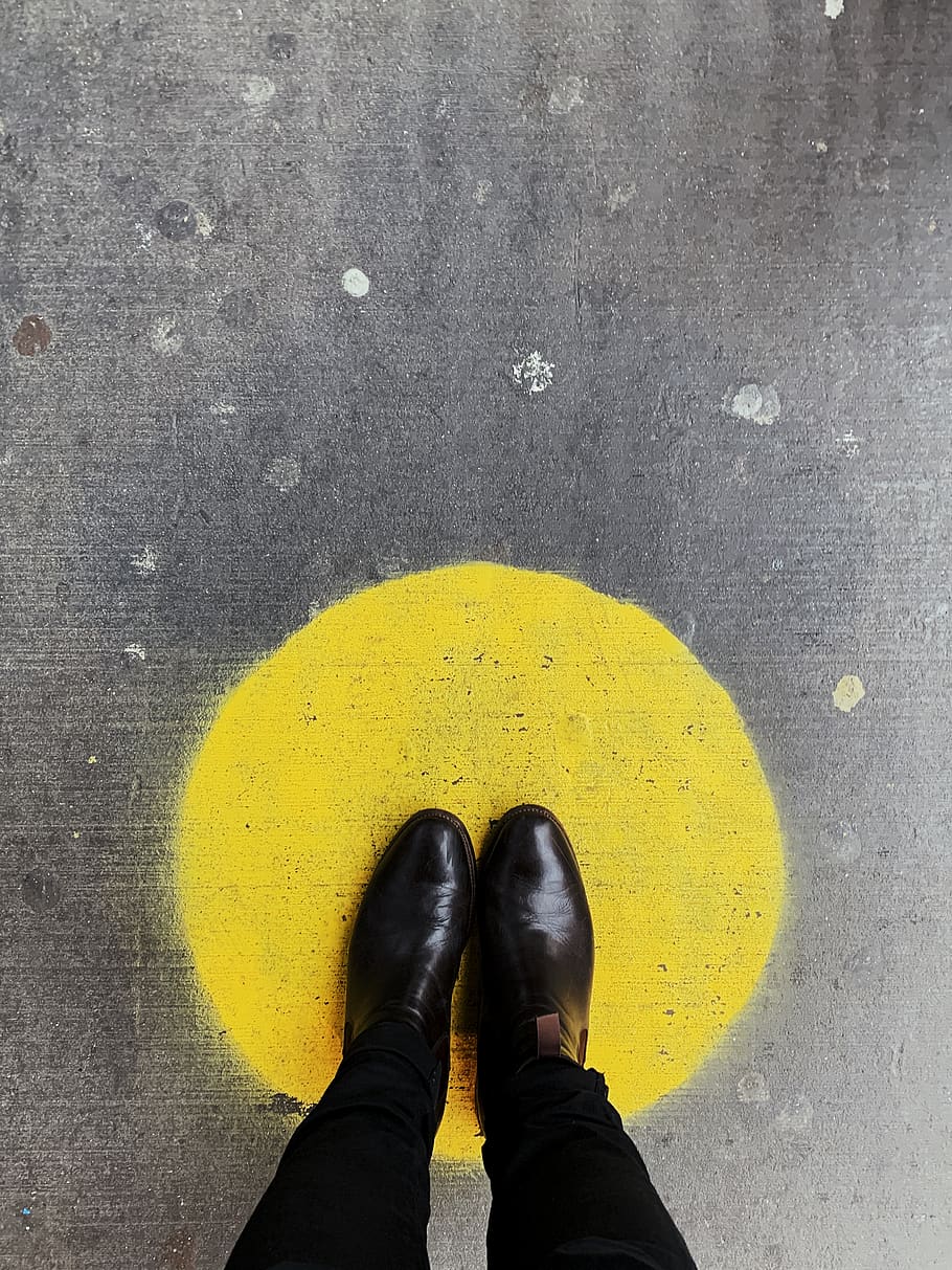 person standing on round yellow painted surface, apparel, clothing, HD wallpaper
