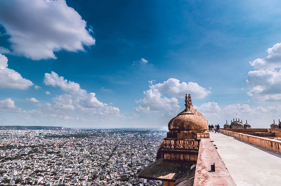 city, india, jaipur, fort, palace, skyline, horizon, clouds, HD wallpaper