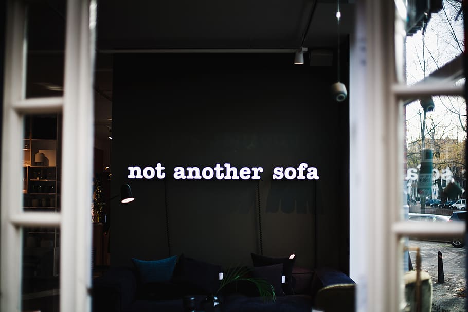 not another sofa signage, furniture, room, living room, indoors HD wallpaper