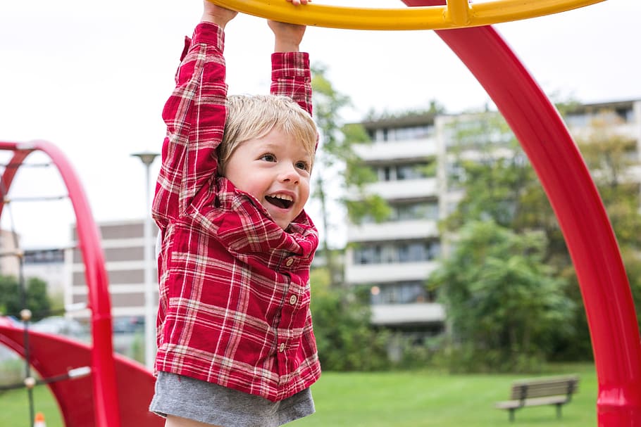 Boy Hanging At Playground Photo, Portraits, Fun, Children, Boys