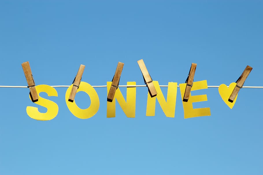sun, sunshine, sky, heart, clothes peg, letters, depend, suspended HD wallpaper