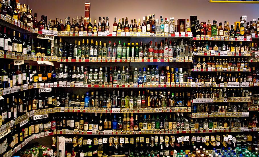 alcohol, alcoholic, supermarket, whiskey, shopping, drinks, HD wallpaper