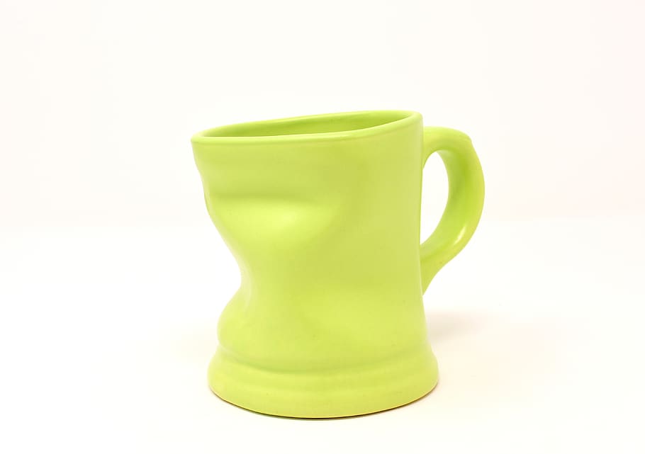 cup, crumpled, ceramic, funny, drink, coffee, coffee mugs, green color HD wallpaper