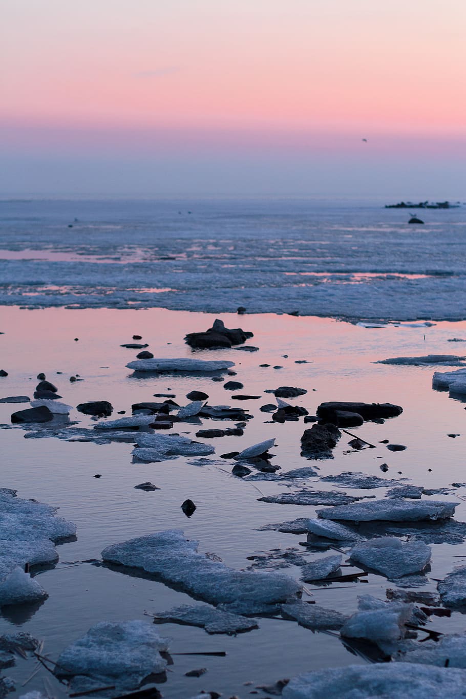 Icy Surface Beach, blue, dawn, daylight, dusk, evening, frozen HD wallpaper