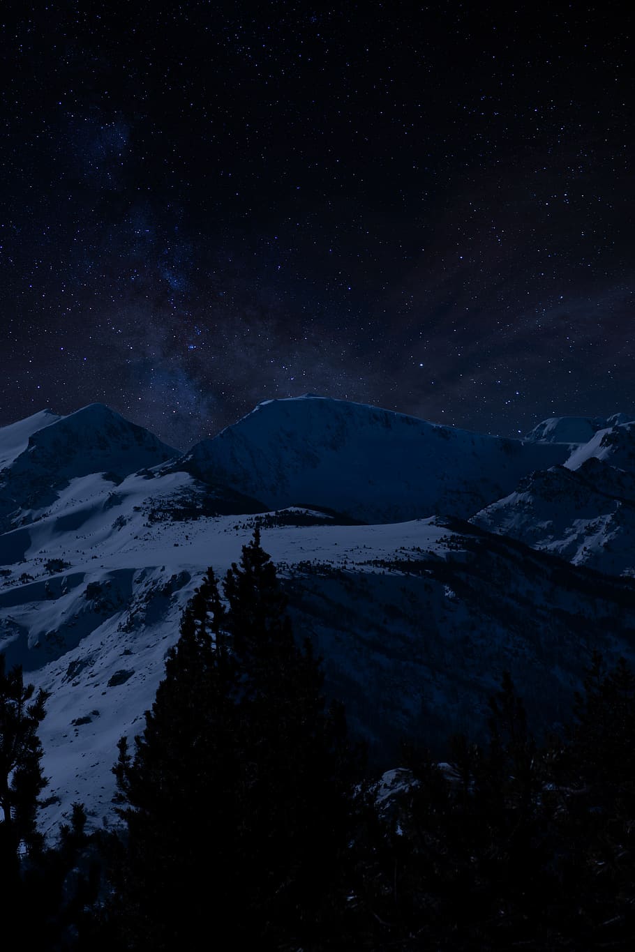 mountains and pine trees at night, scenics - nature, beauty in nature HD wallpaper