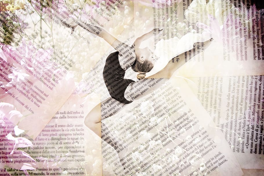 dancer, ballet, flowers, book, pages, words, happy, inspirational HD wallpaper