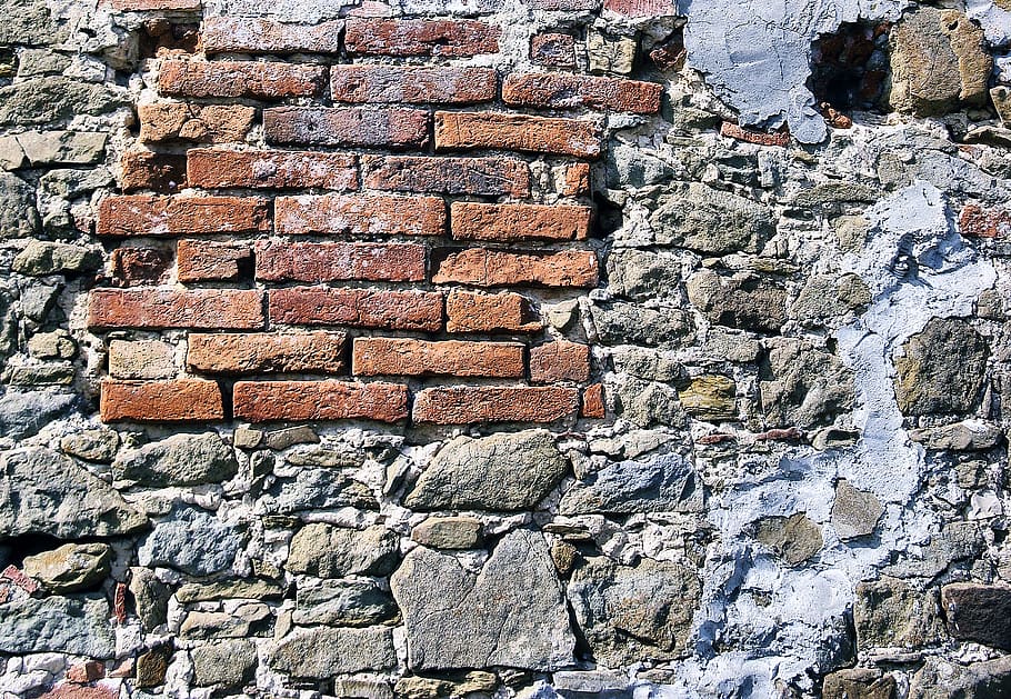 brown and grey brick wall, stone wall, walkway, path, rock, rubble, HD wallpaper
