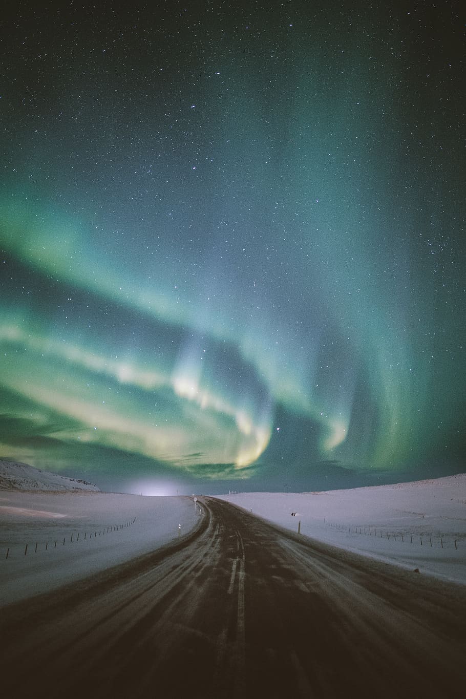 empty road under aurora phenomenon, night, scenics - nature, sky HD wallpaper