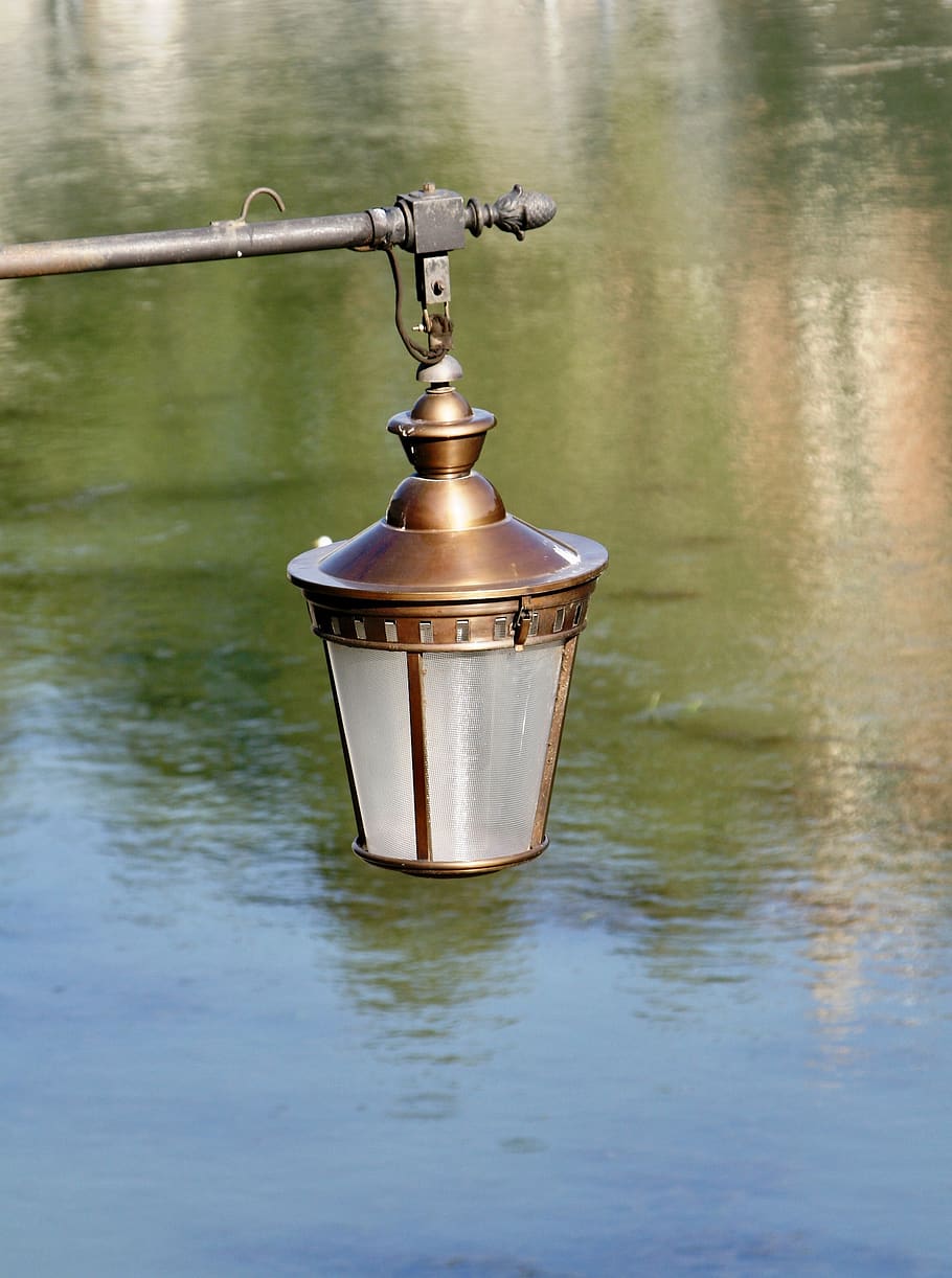 mood, art, lamp, light, water, lake, reflection, day, metal HD wallpaper