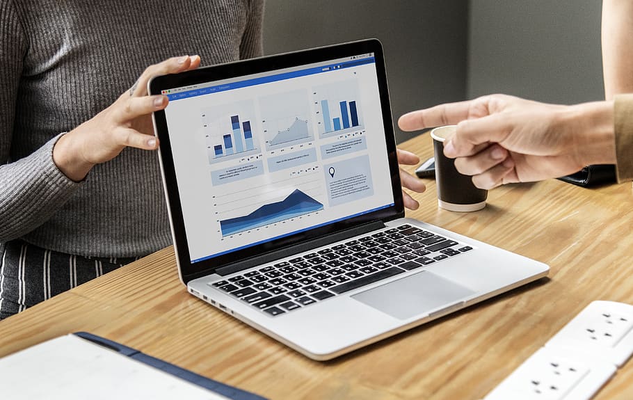 Photo of a Laptop on Top of Table, adult, analysis, chart, communication HD wallpaper