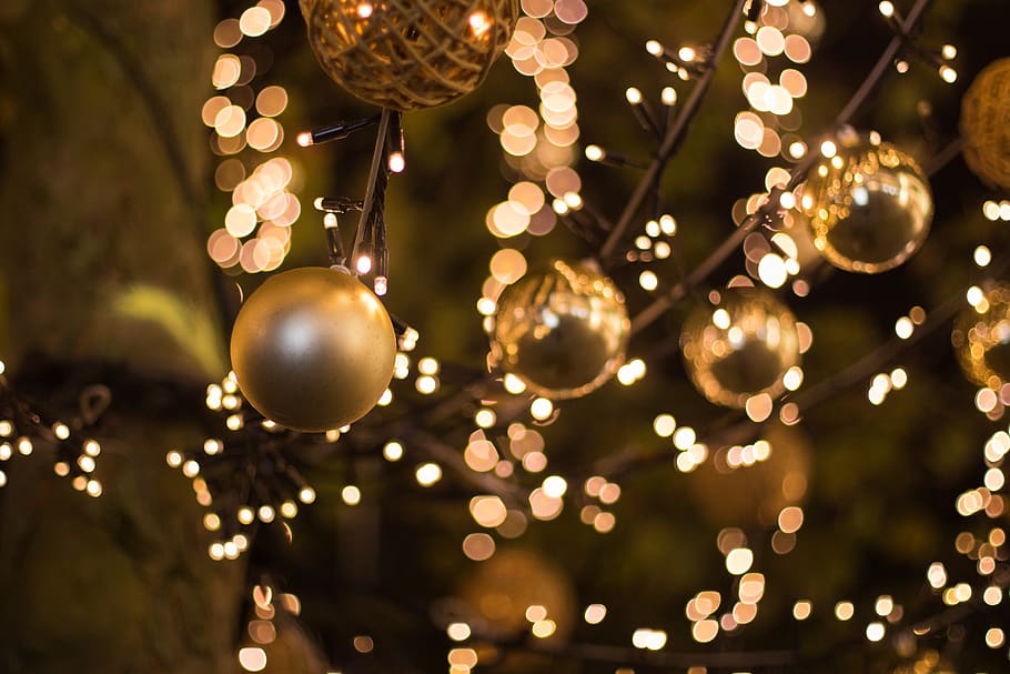 christmas, lights, chain of lights, holiday lights, yellow, HD wallpaper