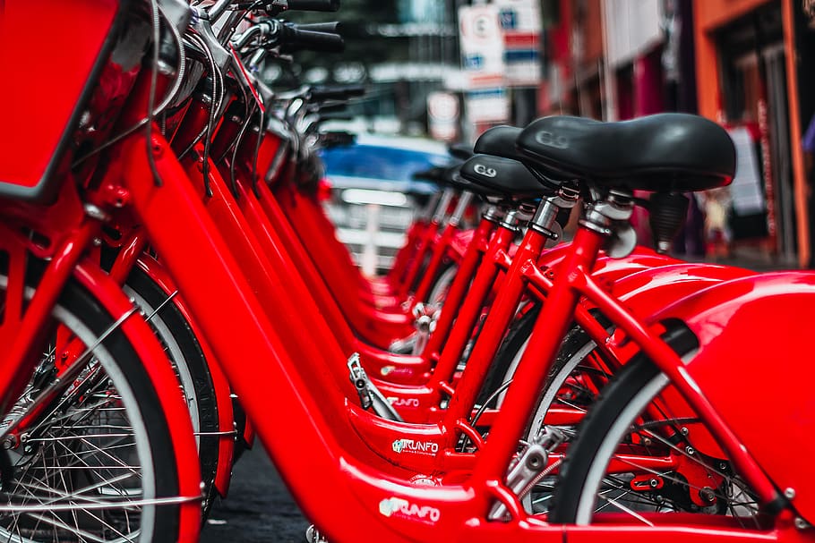 Red Cruiser Bicycles, parked, land vehicle, mode of transportation HD wallpaper