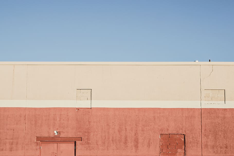 building, wall, colors, blue, red, beige, architecture, built structure HD wallpaper