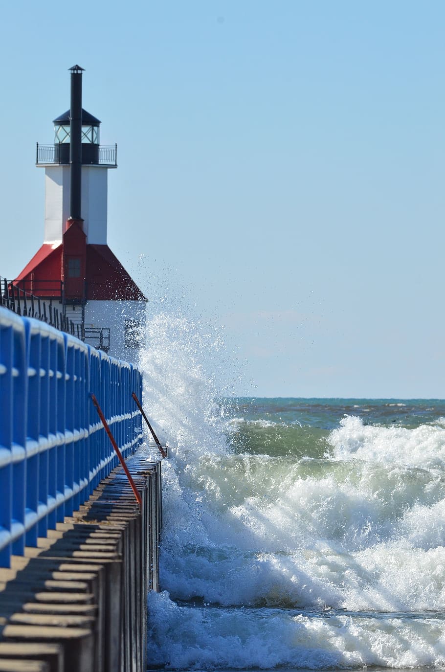 wave, lighthouse, water, coast, landscape, landmark, nature HD wallpaper