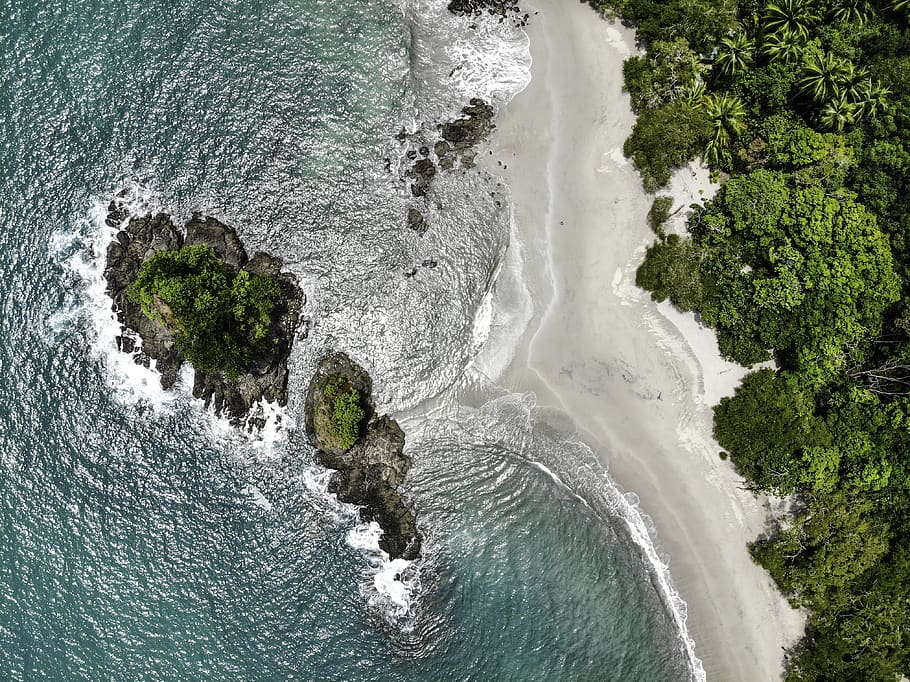 bird'-eye view photography of seashore, costa rica, quepos, park trail