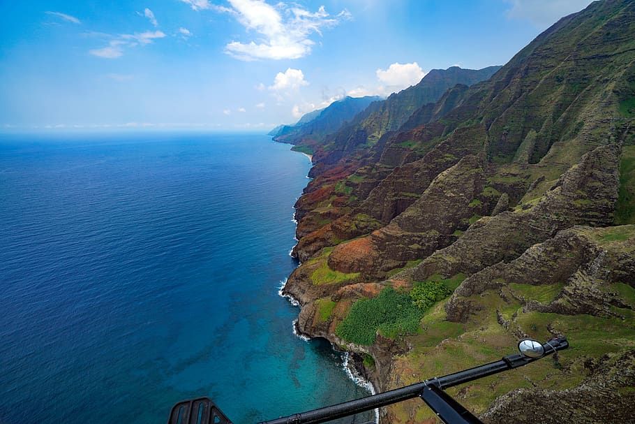 mountain and ocean during daytime, nature, outdoors, sea, nā pali coast state wilderness parkvvvv, HD wallpaper