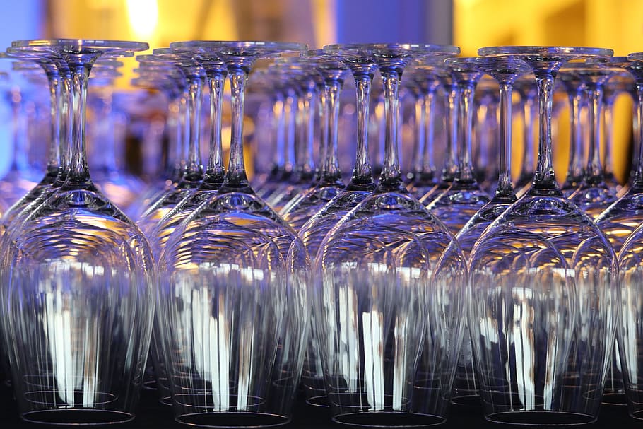 Clear Wine Glass Lot, art, bar, blur, bottle, celebration, champagne HD wallpaper