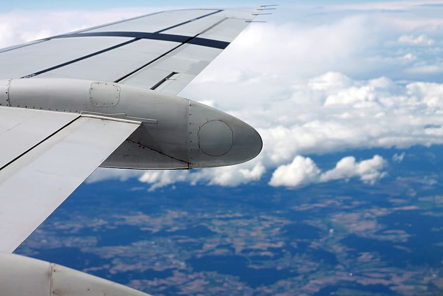 airplane, wing, flying, flight, travel, transportation, sky HD wallpaper