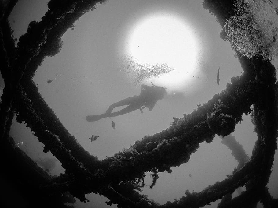 scuba, diving, diver, wreck, underwater, rust, beam, swimming HD wallpaper