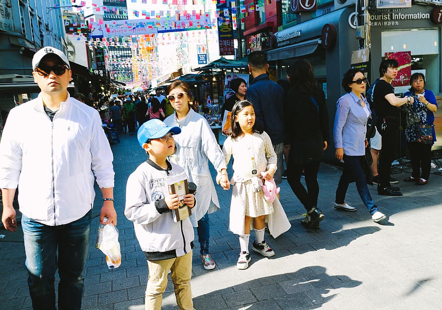 seoul, south korea, boy, street, market, asia, group of people