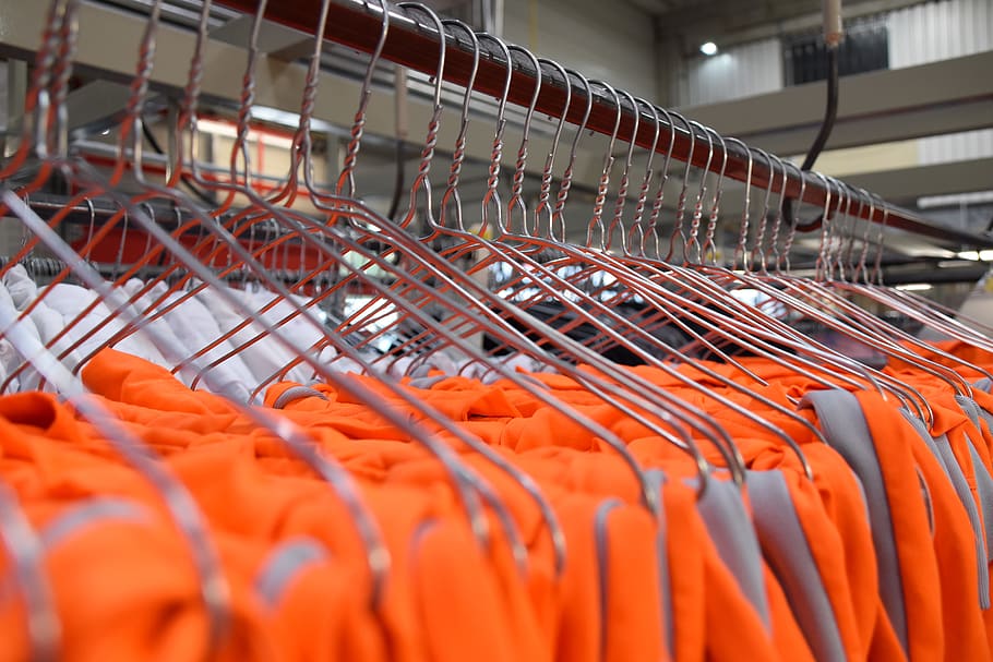 hanging orange clothes lot, indoors, no people, orange color HD wallpaper