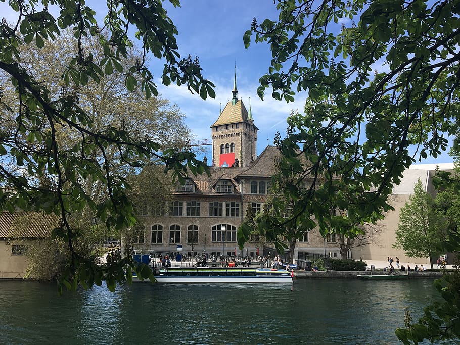 museum, river, zurich, architecture, building exterior, tree HD wallpaper