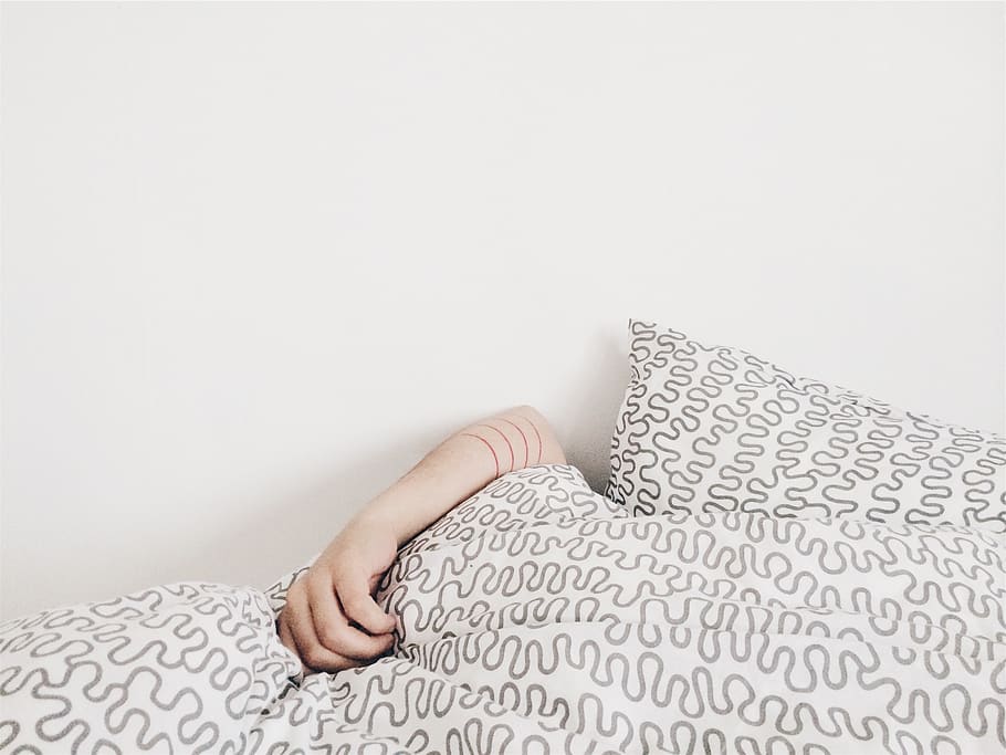 sleeping, bed, covers, pillows, arm, hand, human hand, one person HD wallpaper