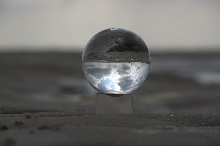 north sea, glass ball, globe image, mirrored, wadden sea, texel, HD wallpaper