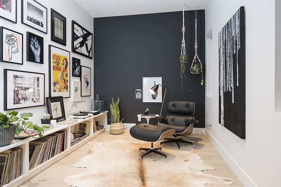 black leather lounge, indoors, table, no people, seat, furniture HD wallpaper