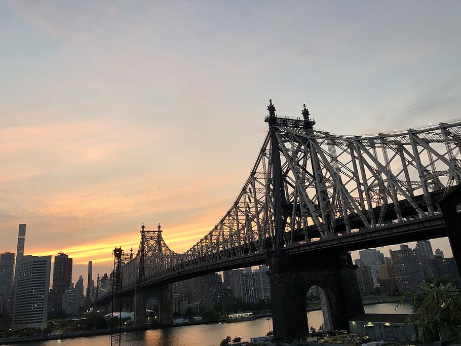 new york, united states, sunset, bridge, skyline, long island city, HD wallpaper