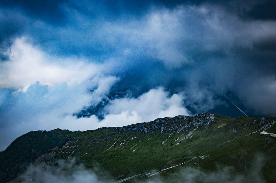 Green Mountain Under Clouds, landscape, nature, scenic, cloud - sky HD wallpaper