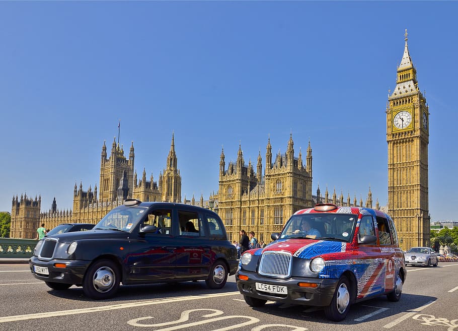 london, westminster, united kingdom, london cab, taxi, parliament, HD wallpaper