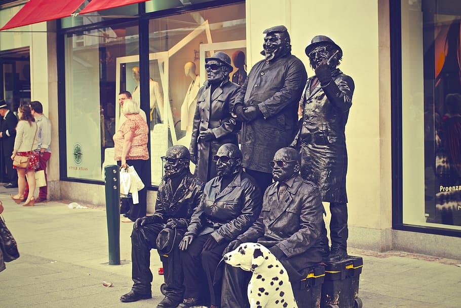 Six Soldier Statues Beside White Building, city, standing, still HD wallpaper