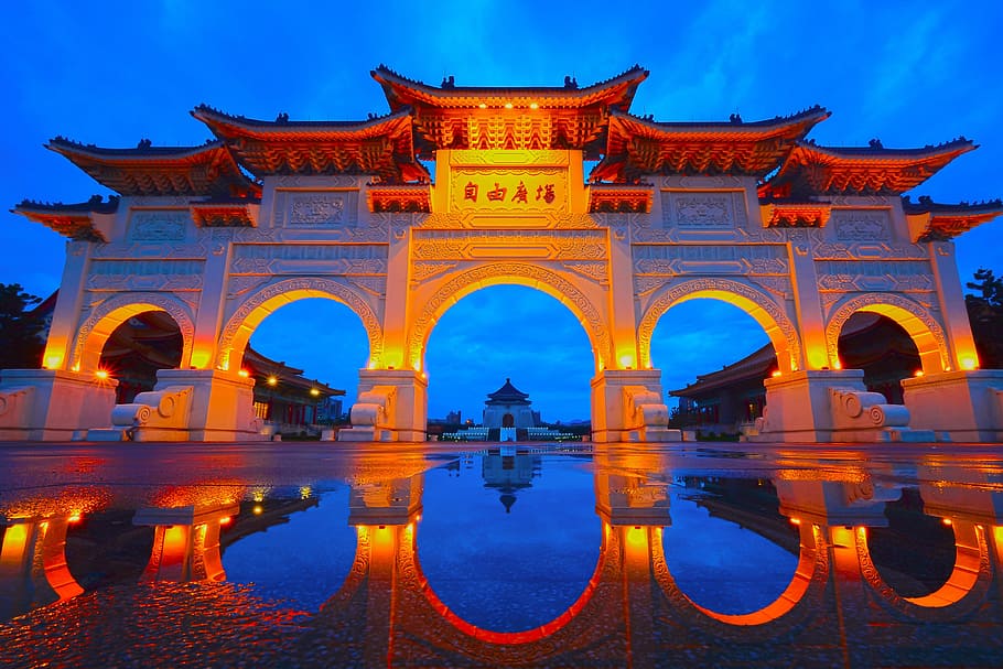 Taiwan Reflections, architecture, building, sunset, illuminated HD wallpaper