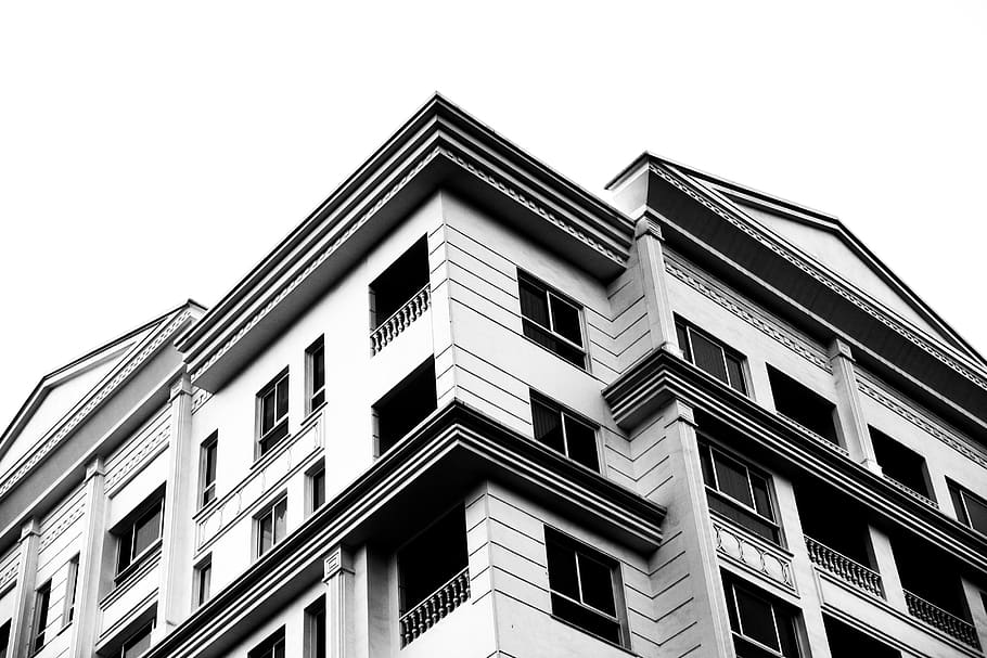 exterior, building, architecture, view, black, white, city, HD wallpaper