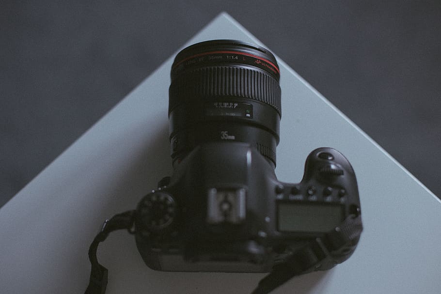black DSLR camera, electronics, digital camera, camera lens, strap HD wallpaper
